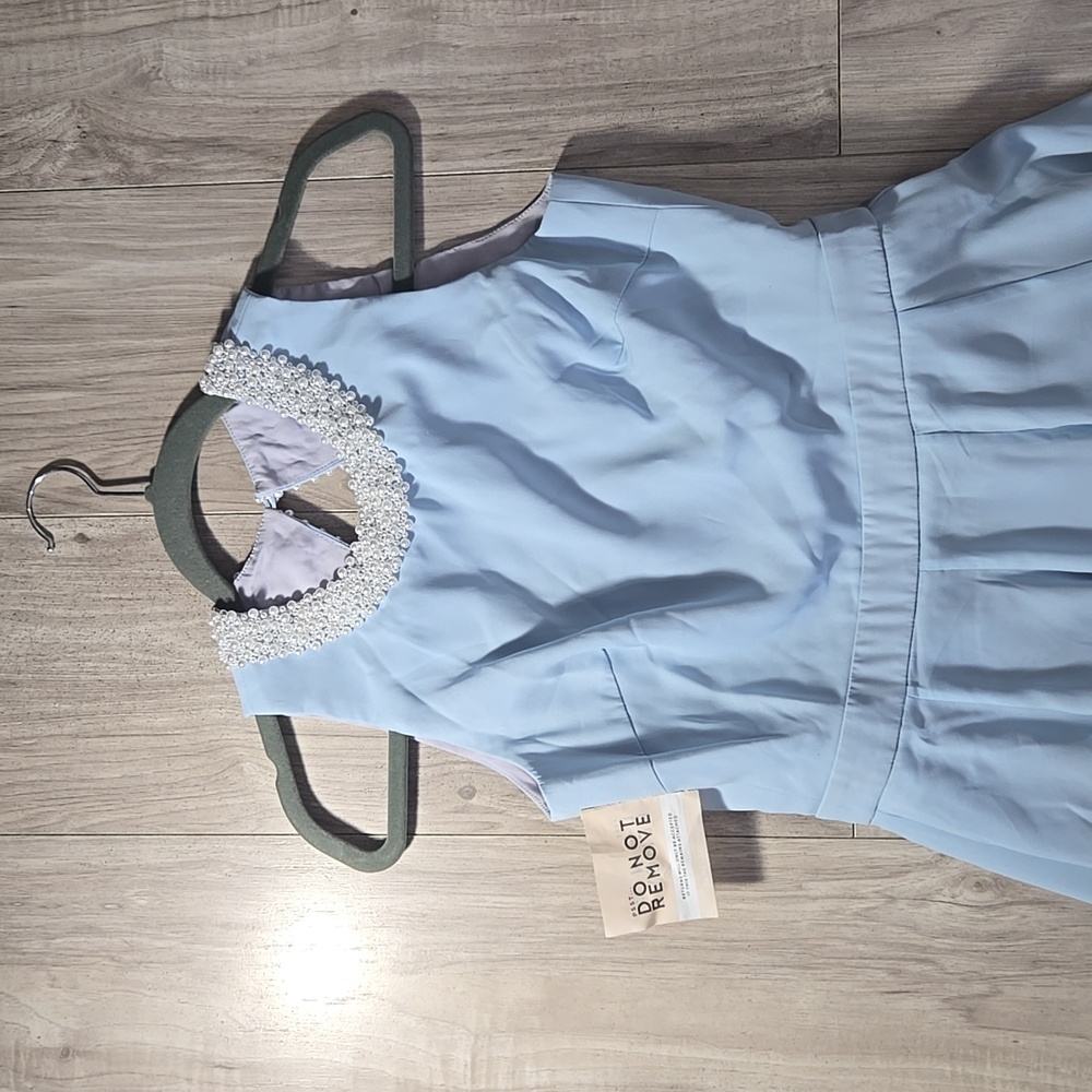 Fame and Partners Light Blue Dress with Pearl Detail